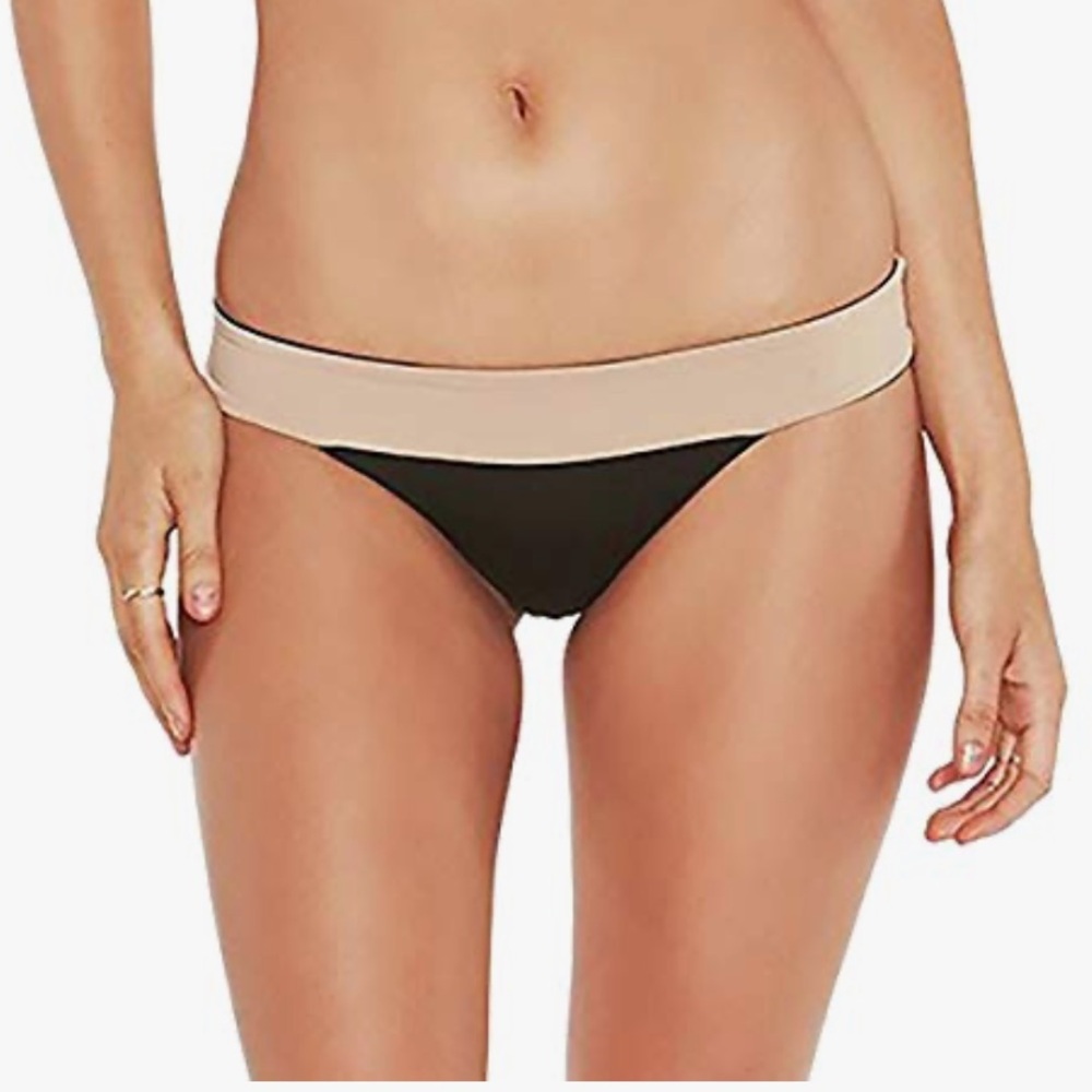 L* Space Women's Color Block Banded Brazilian Bikini Bottom Black/Skin XS